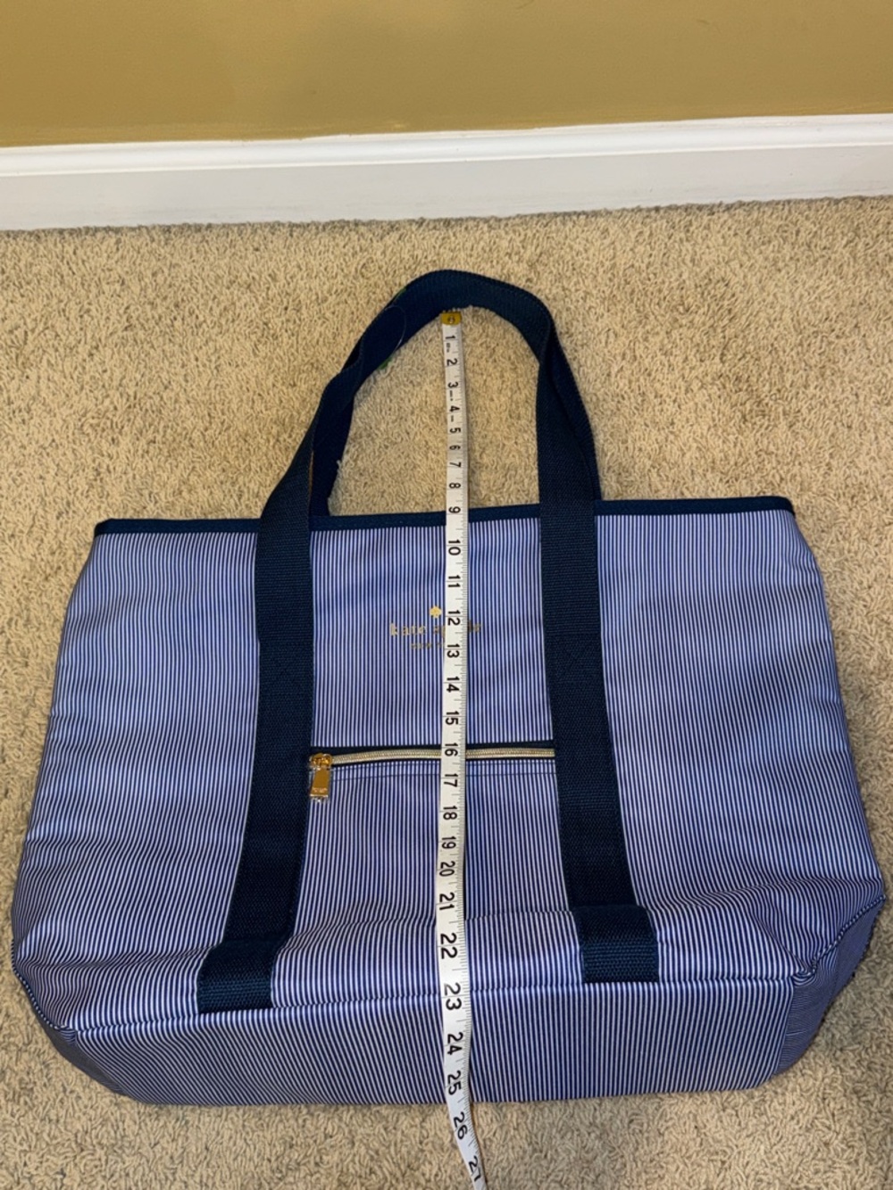 kate spade navy & white striped nylon tote with gold logo - Picture 8 of 9